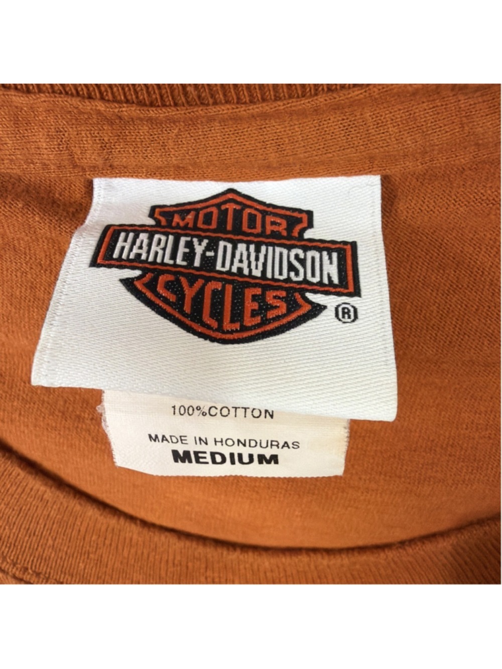 Y2K Harley Davidson American Eagle shirt Corinth TX Sz M Foghorn Leghorn Orange - Picture 5 of 8